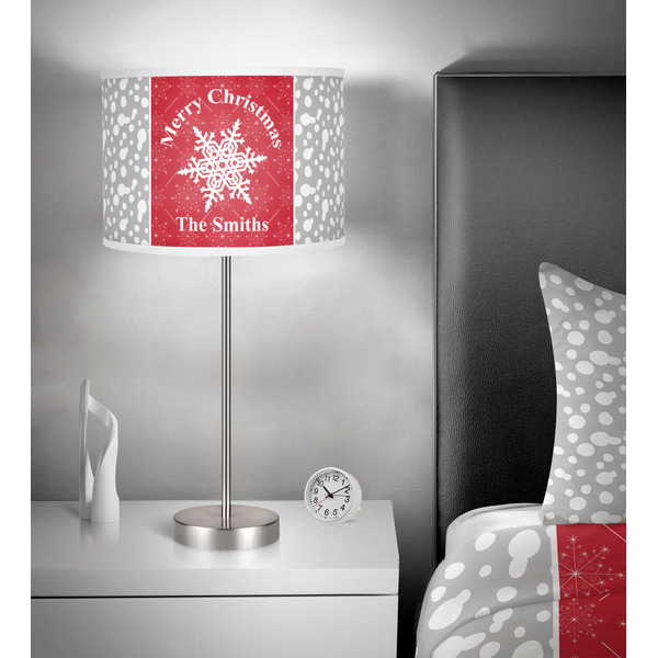 Snowflakes 13 inch drum lamp shade - in room