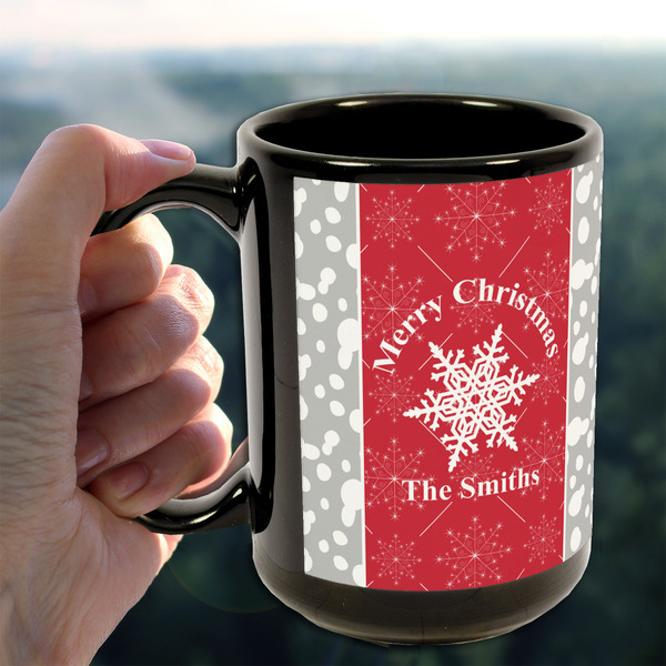 Snowflakes 15oz. Black Mug - LIFESTYLE