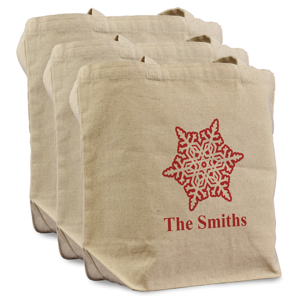 Custom Snowflakes Reusable Cotton Grocery Bags - Set of 3 (Personalized)