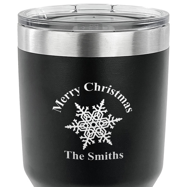 Snowflakes 30 oz Stainless Steel Ringneck Tumbler - Black - CLOSE UP