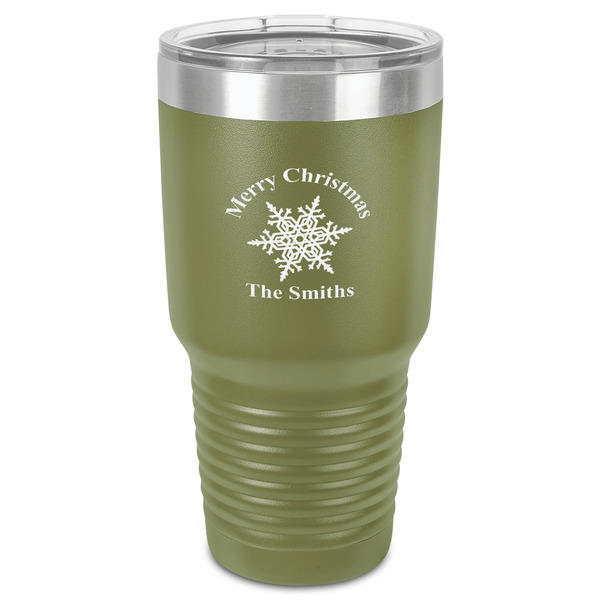 Snowflakes 30 oz Stainless Steel Ringneck Tumbler - Olive - Front