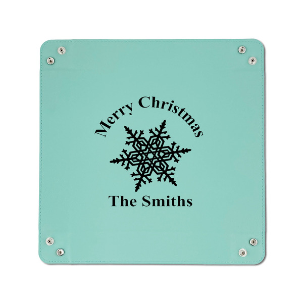 Snowflakes 6" x 6" Teal Leatherette Snap Up Tray - APPROVAL