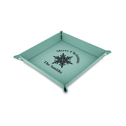 Snowflakes 6" x 6" Teal Faux Leather Valet Tray (Personalized)