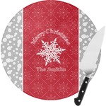 Snowflakes Round Glass Cutting Board - Small (Personalized)
