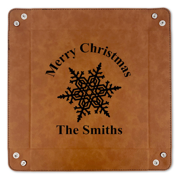 Snowflakes 9" x 9" Leatherette Snap Up Tray - APPROVAL (FLAT)
