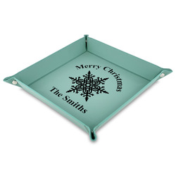 Snowflakes 9" x 9" Teal Faux Leather Valet Tray (Personalized)