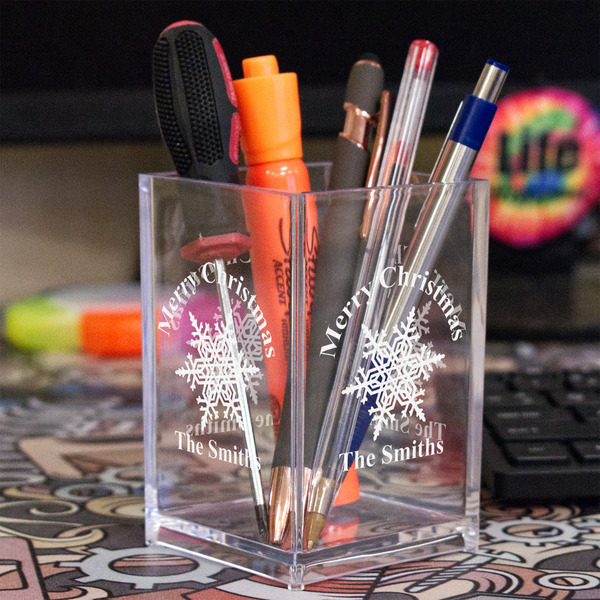 Snowflakes Acrylic Pen Holder - In Context