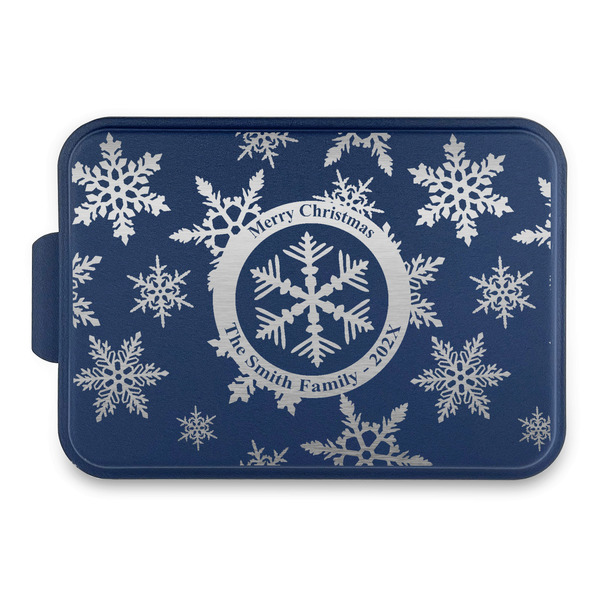 Custom Snowflakes Aluminum Baking Pan with Navy Lid (Personalized)