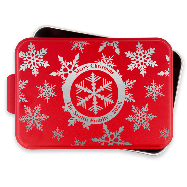 Snowflakes Aluminum Baking Pan - Red Lid - FRONT w/lif off
