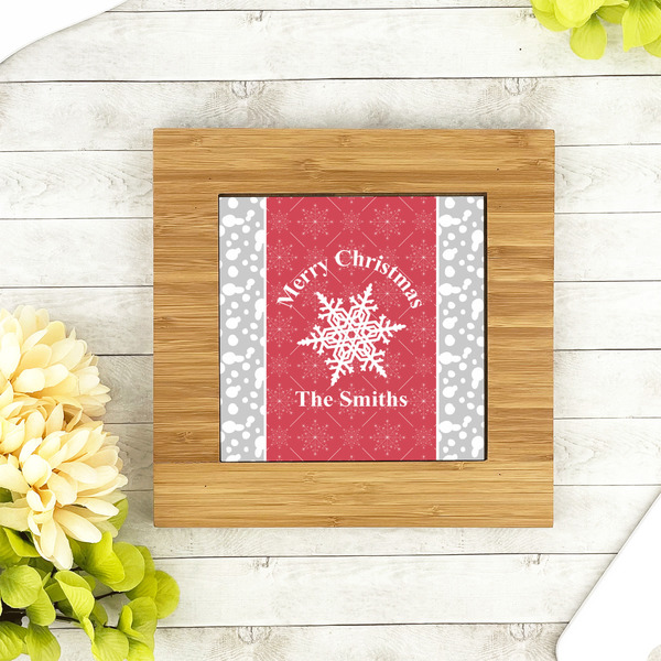 Snowflakes Bamboo Trivet with 6" Tile - LIFESTYLE