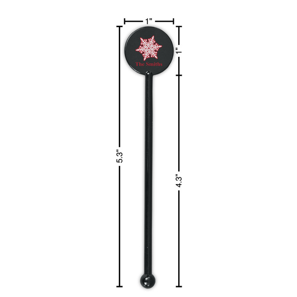 Snowflakes Black Plastic 5.5" Stir Stick - Round - Dimensions