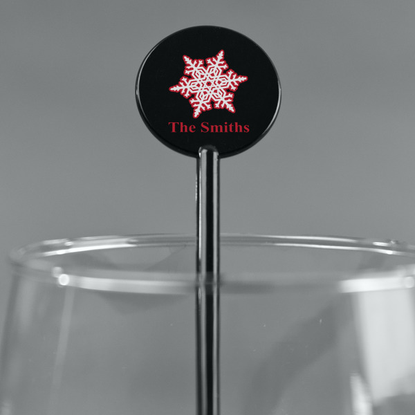 Snowflakes Black Plastic 5.5" Stir Stick - Round - Main