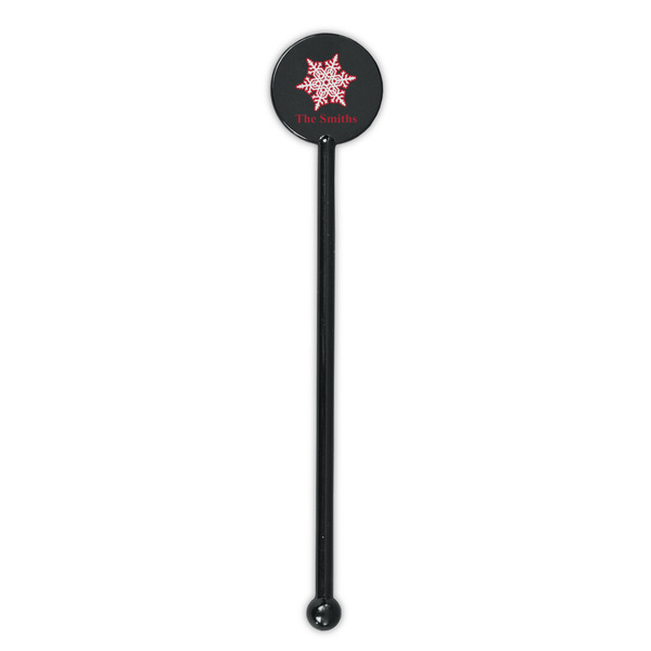 Snowflakes Black Plastic 5.5" Stir Stick - Round - Single Stick