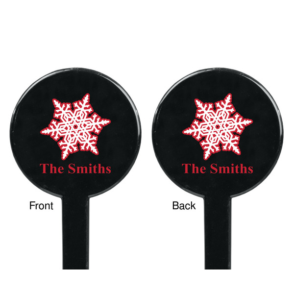 Snowflakes Black Plastic 7" Stir Stick - Double Sided - Round - Front & Back