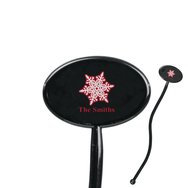 Custom Snowflakes 7" Oval Plastic Stir Sticks - Black - Single Sided (Personalized)