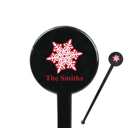 Snowflakes 7" Round Plastic Stir Sticks - Black - Single Sided (Personalized)