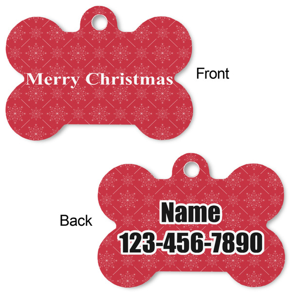 Snowflakes Bone Shaped Dog Tag - Front & Back