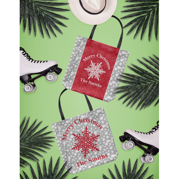 Snowflakes Canvas Tote Lifestyle Front and Back