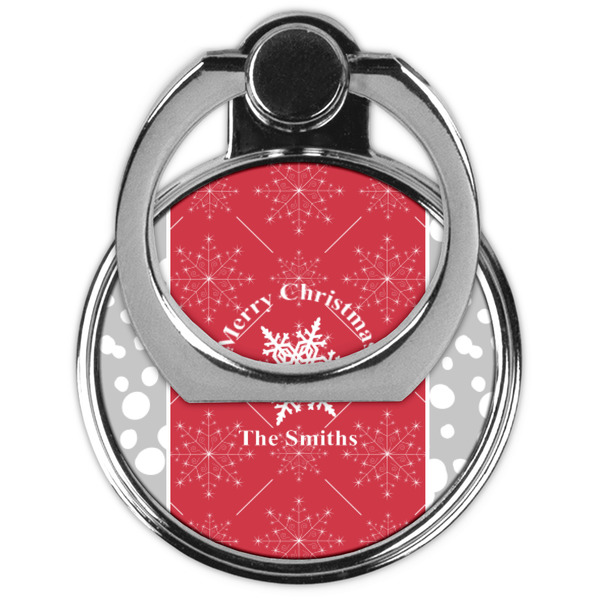 Snowflakes Cell Phone Ring Stand & Holder - Front (Collapsed)