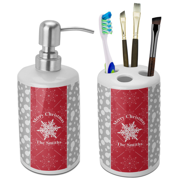 Custom Snowflakes Ceramic Bathroom Accessories Set (Personalized)