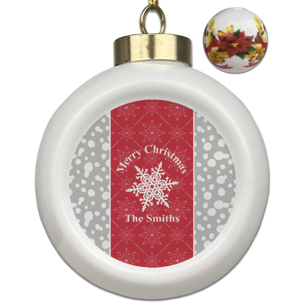 Custom Snowflakes Ceramic Ball Ornaments - Poinsettia Garland (Personalized)