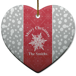 Snowflakes Heart Ceramic Ornament w/ Name or Text