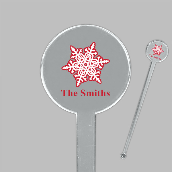 Snowflakes Clear Plastic 7" Stir Stick - Round - Closeup