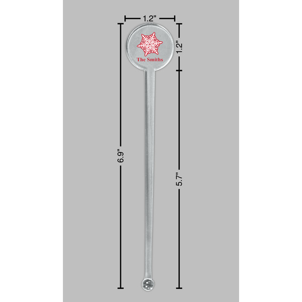 Snowflakes Clear Plastic 7" Stir Stick - Round - Dimensions