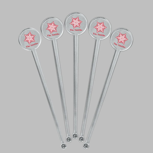 Snowflakes Clear Plastic 7" Stir Stick - Round - Fan View