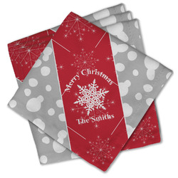 Snowflakes Cloth Cocktail Napkins - Set of 4 w/ Name or Text