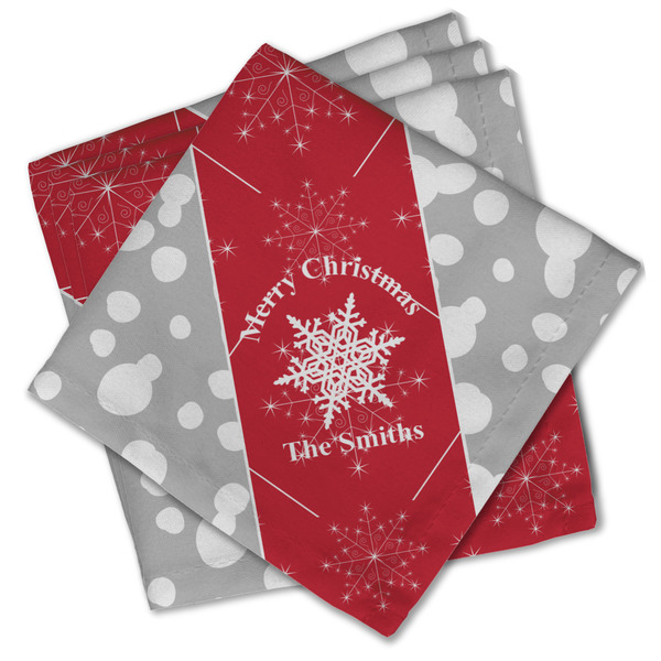Custom Snowflakes Cloth Cocktail Napkins - Set of 4 w/ Name or Text