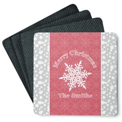 Snowflakes Square Rubber Backed Coasters - Set of 4 (Personalized)