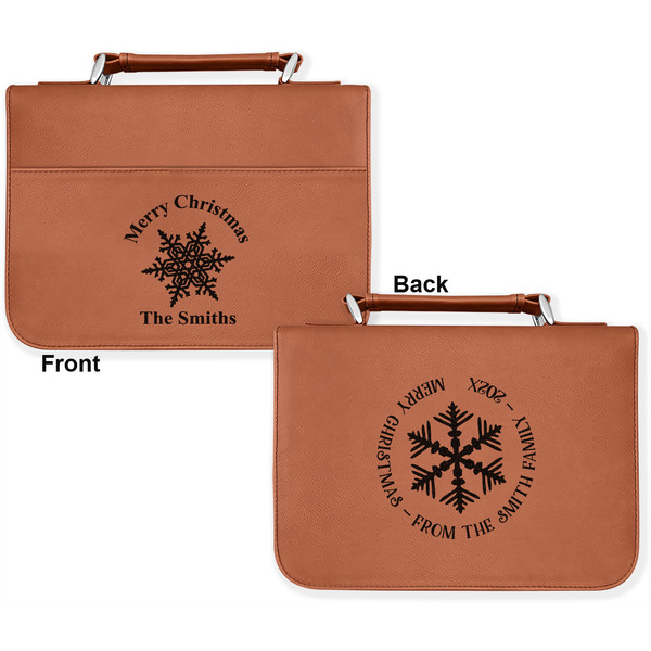 Snowflakes Cognac Leatherette Bible Covers - Large Double Sided Apvl