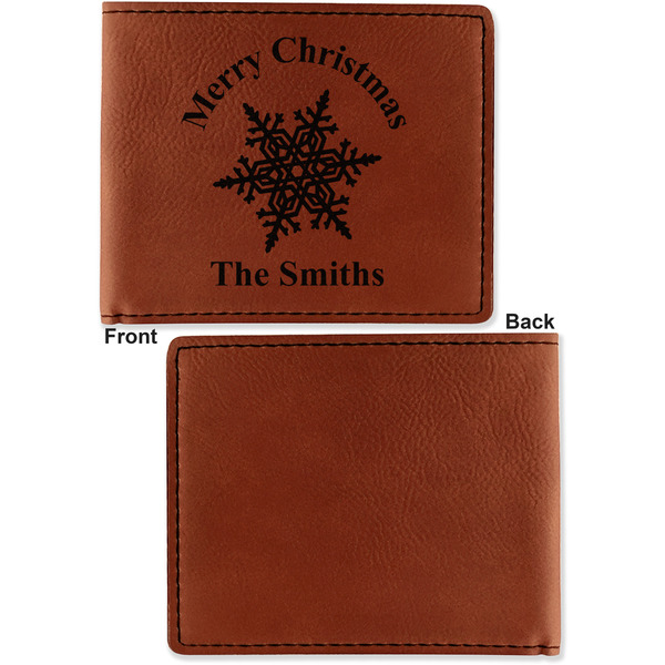 Snowflakes Cognac Leatherette Bifold Wallets - Front and Back Single Sided - Apvl