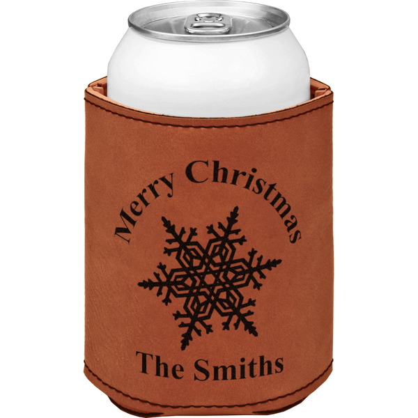 Snowflakes Cognac Leatherette Can Sleeve - Single Front