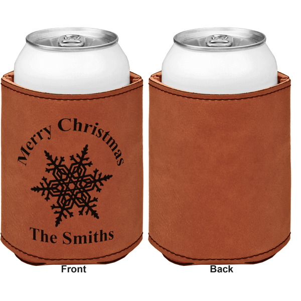 Snowflakes Cognac Leatherette Can Sleeve - Single Sided Front and Back