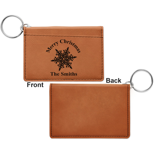 Snowflakes Cognac Leatherette Keychain ID Holders - Front Apvl
