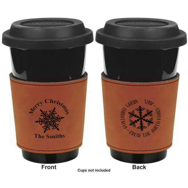 Snowflakes Cognac Leatherette Mug Sleeve - Double Sided Apvl