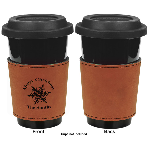 Snowflakes Cognac Leatherette Mug Sleeve - Single Sided Apvl
