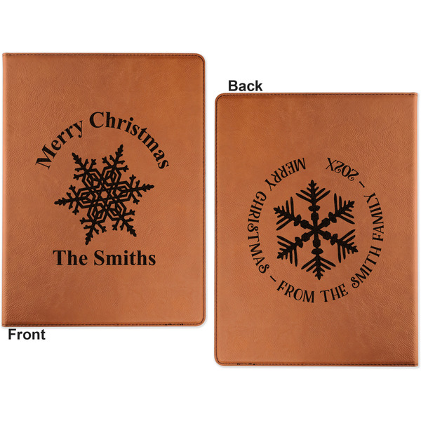 Snowflakes Cognac Leatherette Portfolios with Notepad - Large - Double Sided - Apvl