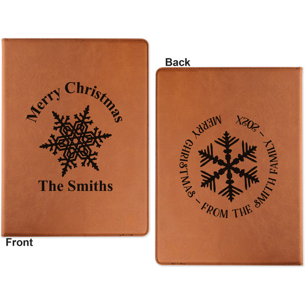 Snowflakes Cognac Leatherette Portfolios with Notepad - Small - Double Sided- Apvl