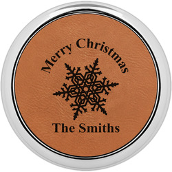 Snowflakes Set of 4 Leatherette Round Coasters w/ Silver Edge (Personalized)