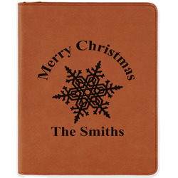 Snowflakes Leatherette Zipper Portfolio with Notepad - Double Sided (Personalized)