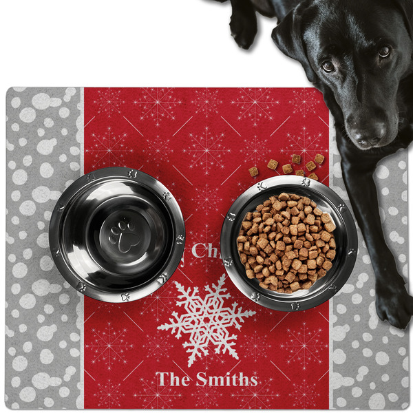 Custom Snowflakes Dog Food Mat - Large w/ Name or Text