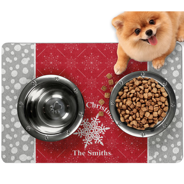 Custom Snowflakes Dog Food Mat - Small w/ Name or Text