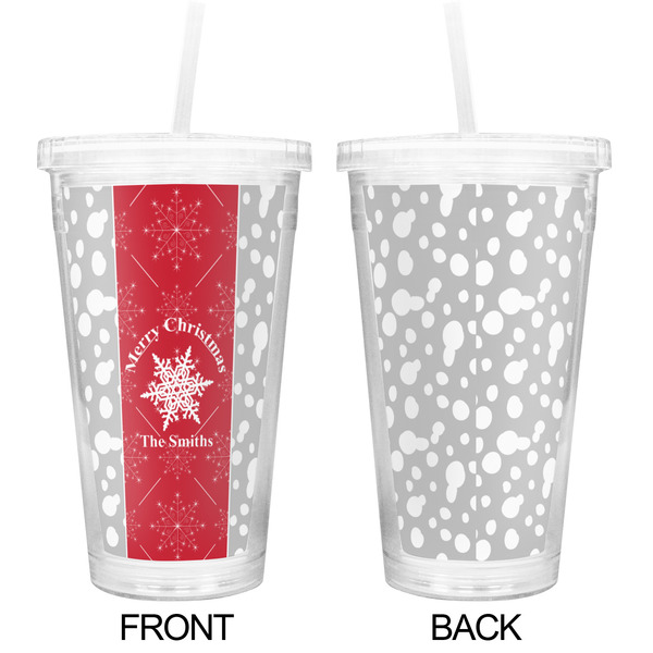 Snowflakes Double Wall Tumbler with Straw - Approval