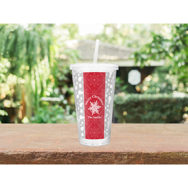 Snowflakes Double Wall Tumbler with Straw Lifestyle