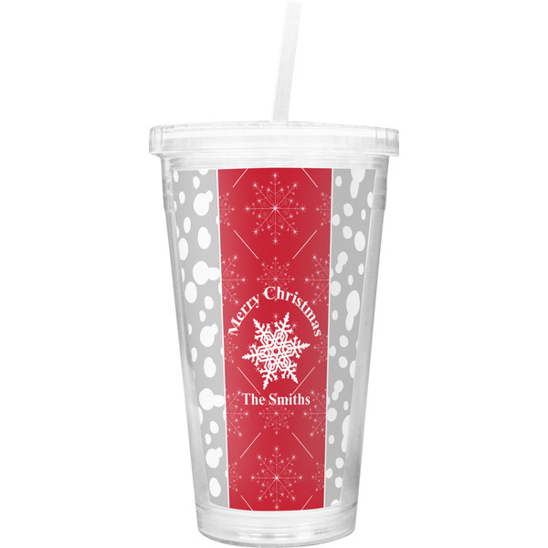 Custom Snowflakes Double Wall Tumbler with Straw (Personalized)