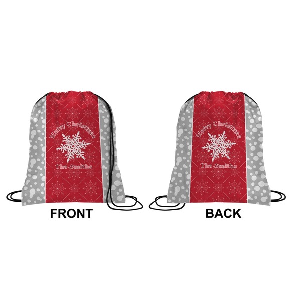 Snowflakes Drawstring Backpack Front & Back Small