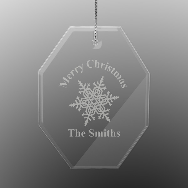 Custom Snowflakes Engraved Glass Ornament - Octagon (Personalized)